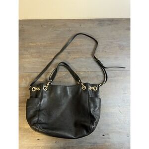 Michael Kors Black Pebbled Leather Hobo Purse Bag Gold Accents